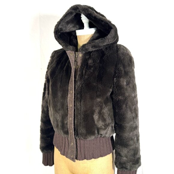 Vintage Y2K 90s Juicy Couture Brown Faux Fur Full Zip Bomber Jacket Coat Sz S - Picture 2 of 16